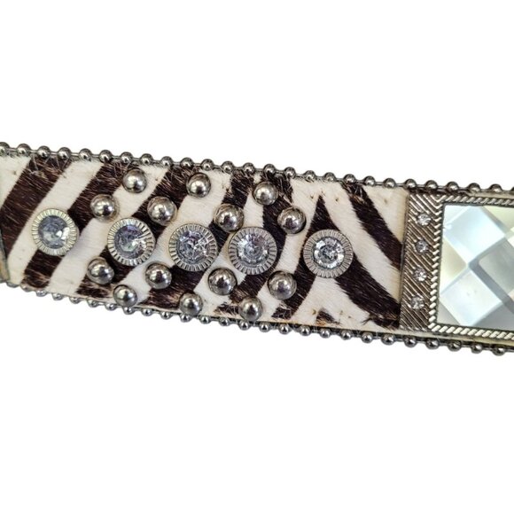 Montana West Western Zebra Print Leather Belt Calf Hair Rhinestone Studded 36 - Picture 5 of 9